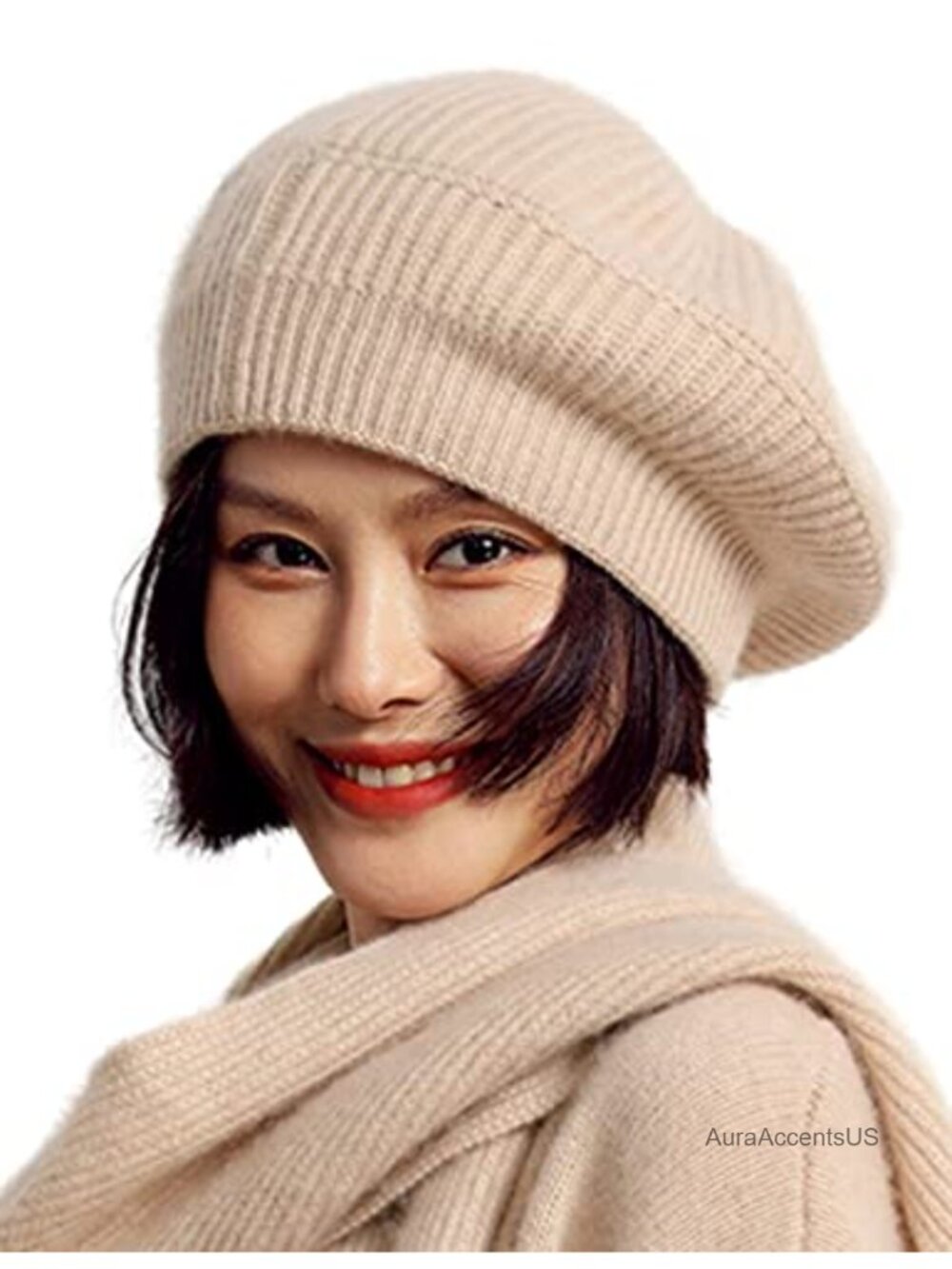 Cashmere Merino Wool Knitted Oversized Winter Beanie Hat Women
